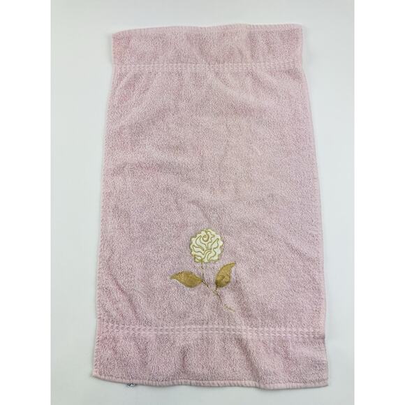 Cannon Bath Body Hand Towel Set Vintage Pink Floral Appliqué Gold Rose USA Flowe - Picture 2 of 16